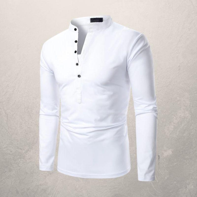 Men's Solid Color Multi-Button Decoration Casual Long-Sleeved T-Shirt